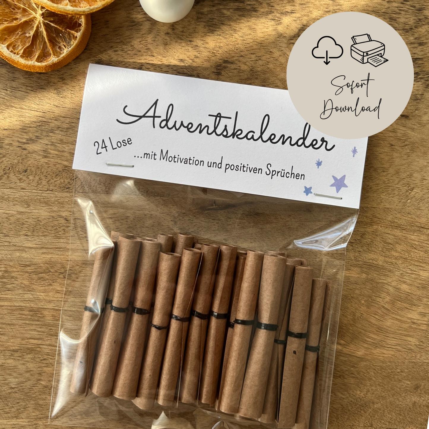 Adventskalender mit 24 Losen  für Kinder | digitale Datei | Motivation & Sprüche | DIY