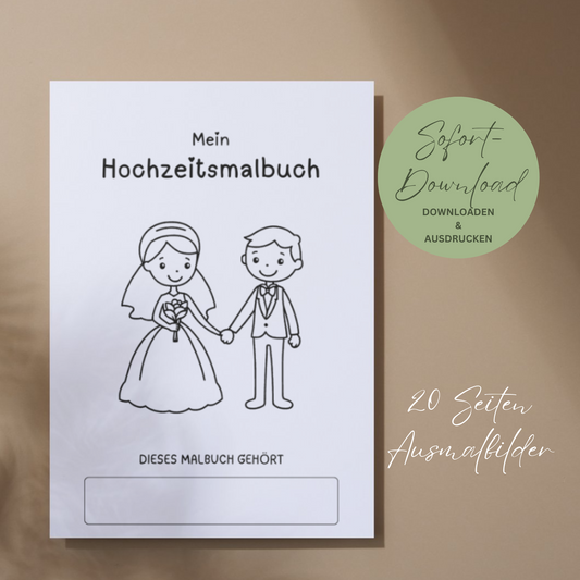 Malbuch für Kinder | Hochzeit Unterhaltung Kinder | 20 Seiten mit Ausmalbildern | Digitale Datei PDF | DIY