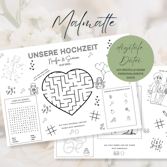 Hochzeitsmalmatte für Kinder | Mal - & Aktivitätenspaß | digitale Datei PDF | Unterhaltung Kinder