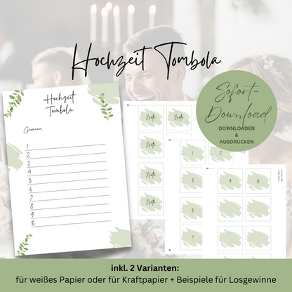 Hochzeit Spiel Tombola mit Losen zum selbst ausdrucken & beschriften | DIY | digitale Datei